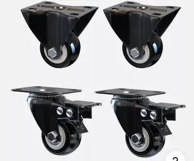 NEW Set Of 4  2 Inch Swivel Plate Casters With 2 Lock Brakes 1.5  2  PVC Wheels • $10