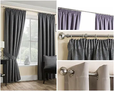 Thermal Blackout Curtain Ringtop Eyelet Tape Top Pencil Pleat Grey Natural Mauve • £19.99