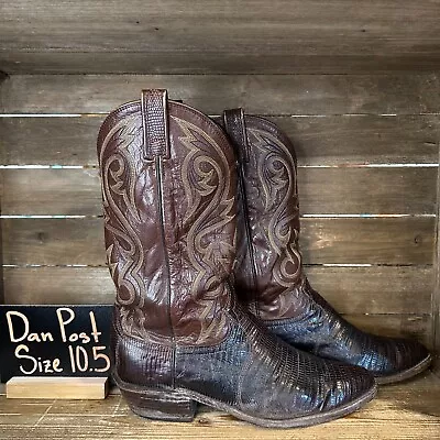 Mens Dan Post Brown Lizard Leather Pointed Toe Western Cowboy Boots Size 10.5 D • $149.99