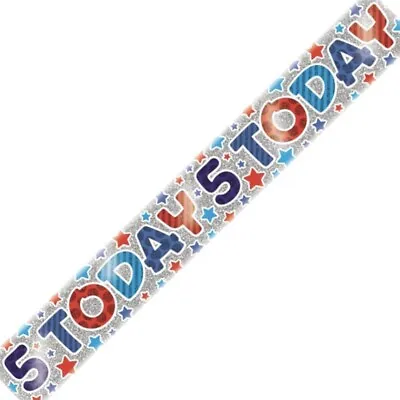 2.6 Metre Holographic Foil Party Banner - 5th Birthday Boy Age 5 • £2.50