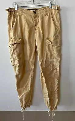 Da-Nang Y2K Vintage Yellow Cargo Pants Cinch Ankle Medium Embroidered Floral M/L • $63.74