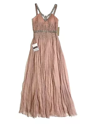 Mignon VM570 Powder Pink 100% Silk Grecian Beaded Rhinestone Crystal Dress SZ 4 • $395