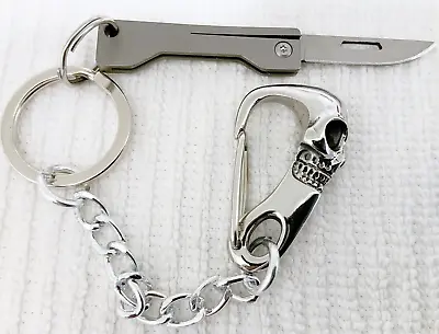 Titanium Alloy Mini Folding Knife Skull Carabiner Keychain • $14.98