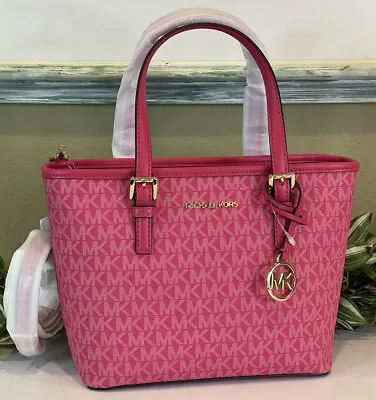 Michael Kors Jet Set Travel Xs Zip Crossbody Tote Bag Mk Electric Pink Signature • $99.99