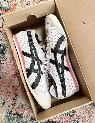 Asics Onitsuka Tiger Women MEXICO 66 Sneakers Perforated Leather In White & Pink • $99.65