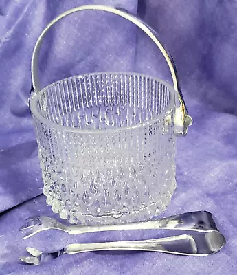 Vintage 1960s Teleflora Small Crystal Glass Ice Bucket With Tongs From France • $14