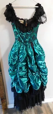 Loralie Green Saloon Girl Costume With Black Boa Halloween Reenactment Western • $99