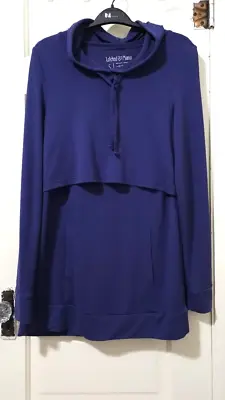 Latched Mama NURSING Jersey Pullover Hoodie Sweatshirt Small Navy Blue Pocket • $27.99