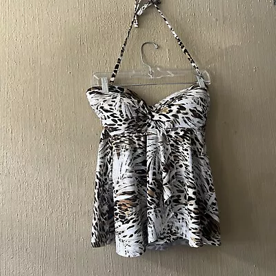 MIRACLESUIT TANKINI TOP SZ 10 White Black Brown Animal Print Strapless 6501771 • $49.99