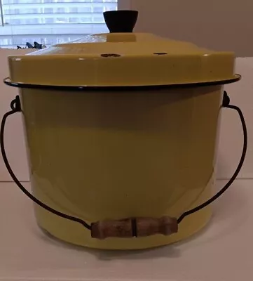 Vintage Yellow Enamel Canner Stock Pot Bucket Pail Farmhouse Decor • $40