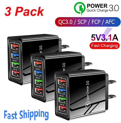 3PCS 4 Port Fast Quick Charge QC 3.0 USB Hub Wall Charger Power Adapter US Plug • $9.89