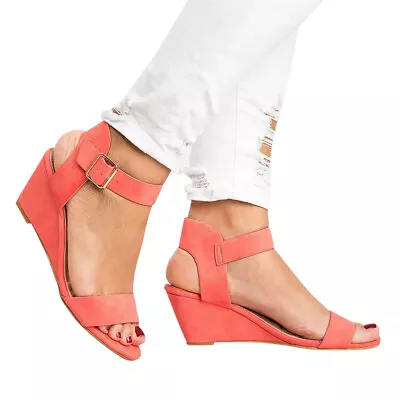 Shoes Ladies Strap Roman Wedges Women's Fashion Mid Heel Sandals Solid Buckle • $22