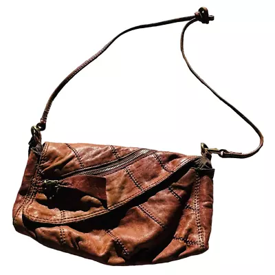 Lucky Brand Vintage Italian Brown Leather Hobo Patchwork Crossbody  • $45