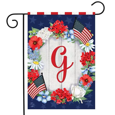 Patriotic Monogram Letter G Garden Flag Floral Wreath Briarwood Lane 12.5  X 18  • $6.99