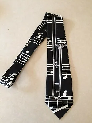 $4.99 • Buy Trombone Black Gray White Men's Necktie Brass Music Teacher Steven Harris