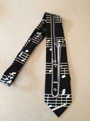 $4.99 • Buy Trombone Black Gray White Men's Necktie Brass Music Teacher Steven Harris
