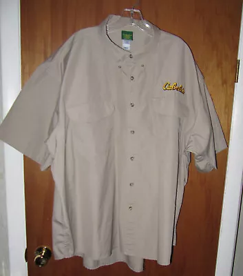 Cabella's Logo Mens Short-Sleeve Button Shirt Tan Cotton Blend Size 3XL EUC • $14.08