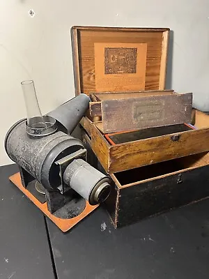 German Magic Lantern W/ Many Slides Original Boxes Projector Lamp Oil Kerosene • $200