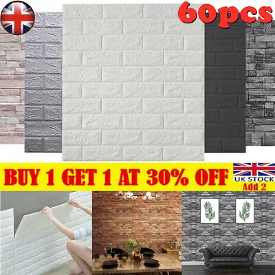 £31.33 • Buy 60PCS Large 3D Tile Brick Wall Sticker Soft Self-adhesive Waterproof Foam.Panel*