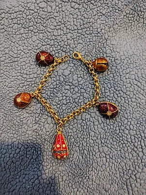 Faberge 5 Egg Bracelet The Museum Company Gold Plated Pewter Jewel Tones • $50