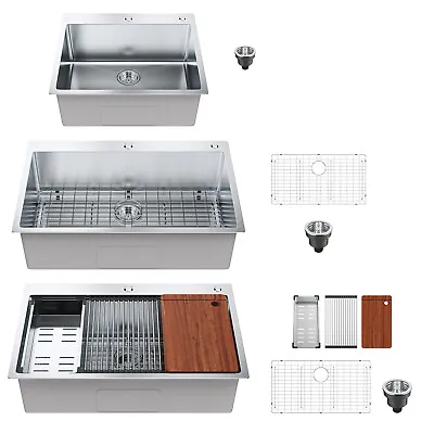 VEVOR 25  / 33  Drop In Kitchen Sink Top Mount Single Bowl Stainless Steel • $118.39