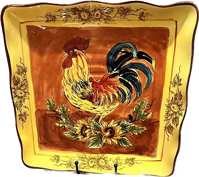 Maxcera Square Hand Painted Orange Rooster Dinner Platter 11 X 11 Plate RETIRED • $15