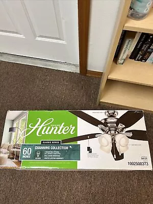 Hunter Channing 54131 60 In. LED Indoor Brushed Nickel Ceiling Fan - With Light • $120