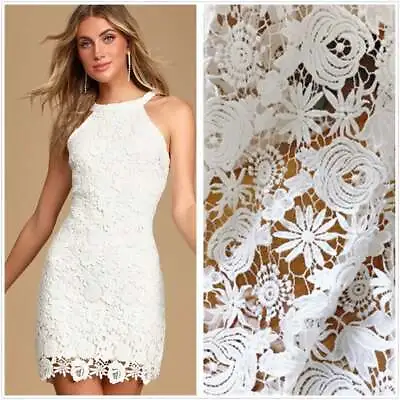 White Venise Lace Fabric 43  Wide Guipure Embroidery Bridal Lace Fabric By Yard • $26.99