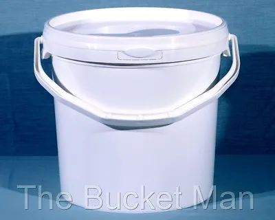 5 X 10 L Ltr Litre White Plastic Buckets Containers With Lids & Plastic Handles • £18.99