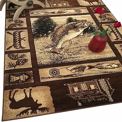 Rug For Lodge 5x7 Cabin Fish Animals Decor Design Bohemian Area Rugs 8x10 • $79.99