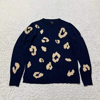 J CREW Sweater Womens Medium Navy Cashmere Cheetah Long Sleeve Casual • $24.95