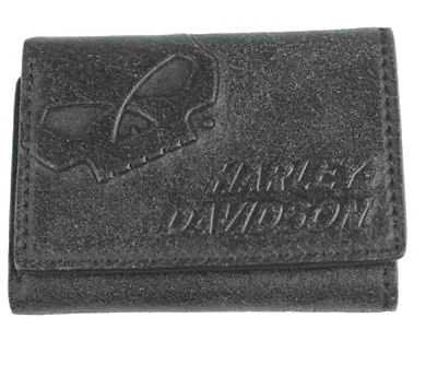 Harley-Davidson® Mens Skull TriFold Black Leather Zip Coin Pocket Wallet UN4635L • $58.49