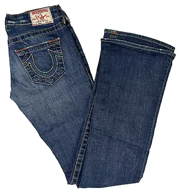 True Religion Jeans Womens 25 Bootcut Low Rise Dark Wash Denim Bobby USA 27x34 • $43.98