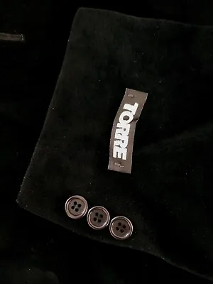 Vintage TORRE 42R Black Velvet Nehru Banded Collarless  Jacket Blazer Sport Coat • $179.95