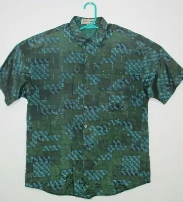 Izumi Sato Size L Embroidered Mens Dress Shirt Shimmer Irredescent Green Skater • $14.97