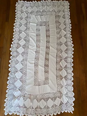 Vintage Point De Venise White Cotton Needle Lace Banquet Tablecloth 208x118cm • $311.28