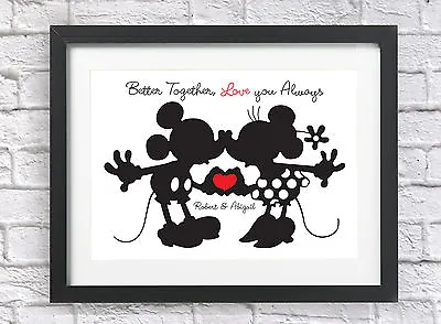 £4.40 • Buy Personalised Bespoke Disney Mickey & Minnie Mouse Print Love Gift Wedding Day