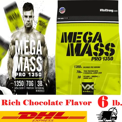 6 Lb. MEGA MASS Pro 1350 Gain Muscle Bodybuilder Protein Chocolate Flavor DHL • $169.95