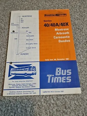 £2 • Buy Strathtay Scottish Bus Timetable Leaflet – Service 40 (1987) Dundee Angus