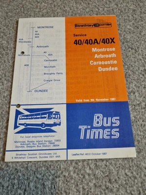 £2 • Buy Strathtay Scottish Bus Timetable Leaflet – Service 40 (1987) Dundee Angus