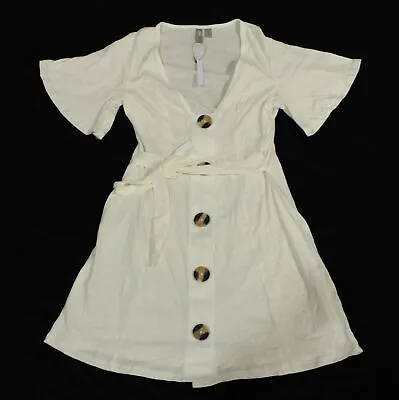 ASOS Design Women's Petite Faux Horn Button Up Mini Tea Dress LB3 Ivory Size XS • $10.49