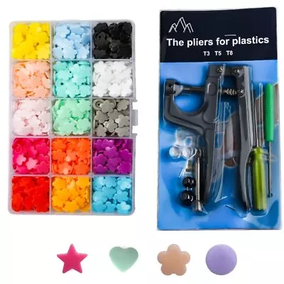 T5 Plastic Snap Buttons Sewing Press Poppers Resin Snap Fasteners KAM Cloth Tool • £12.26