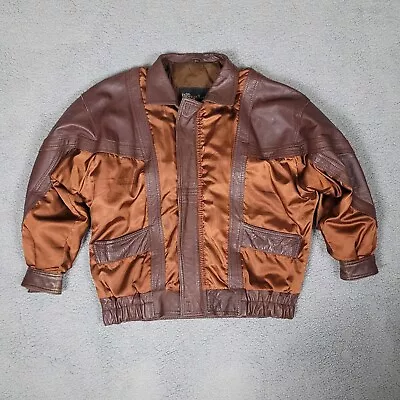 The Pierce Arrow Jacket Mens 50 Red Leather Orange Satin Vintage Retro Bomber • $40