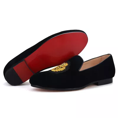 FERUCCI Black Velvet Loafer With Embroidery Slippers Flat Prom Wedding  • $189.99