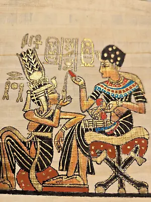 Authentic Hand Painted King Tut On Throne With Wife Ancient Egyptian Papyrus • $9.99