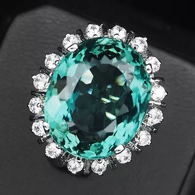 Neon Blue Paraiba Tourmaline 13.70Ct 925 Sterling Silver Handmade Rings Size 7 • $25.99