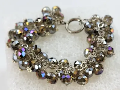 AB Crystal Cluster Beaded Bracelet 8 In Silver-Tone Toggle Clasp • $22.50