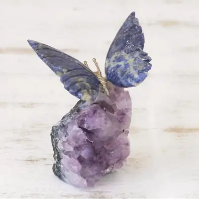 Petite Sodalite And Amethyst Morpho Butterfly Sculpture 'Blue Morpho Butterfly' • $199.99