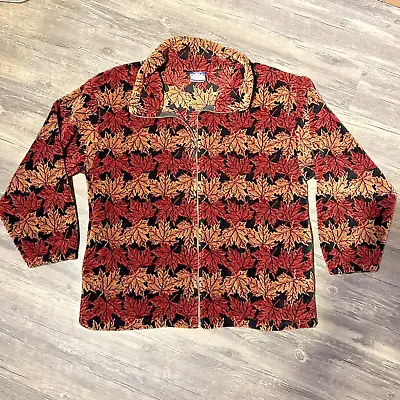 Vintage Northern Lifestyles Jacket Women Size XL Red Maple Leaves Pattern Fleece • $44.95