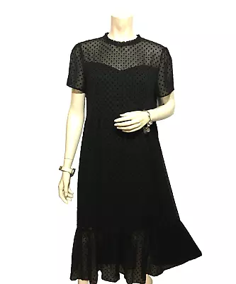 Zara Black Chiffon Polka Dot Midi Dress Sz. 14/XL NWOT • $45